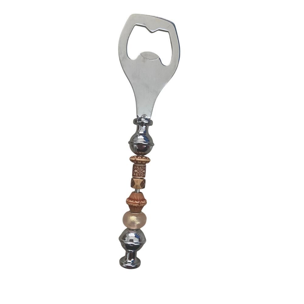 Tribal Beaded Bottle Opener - Tan and Brown - Customized